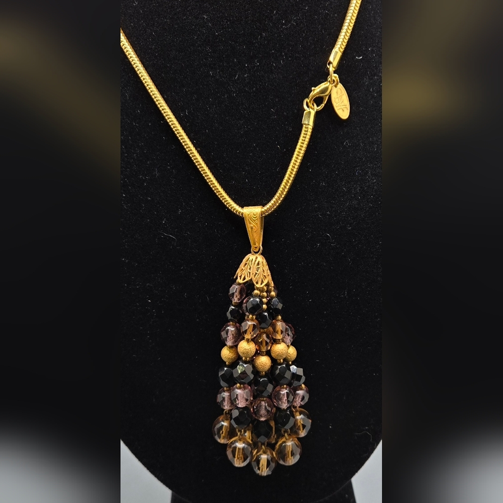 Diane Von Furstenberg (DVF) Necklace Gold Tone Snake Chain w/Crystal Pendant - Picture 3 of 6